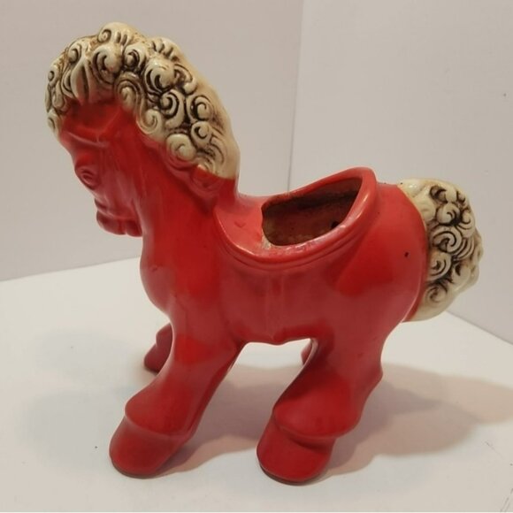 Vintage Shawnee Pottery Red Pony w/Curly Mane/Tail Planter 8" Tall by 9.5" Long - Picture 4 of 14
